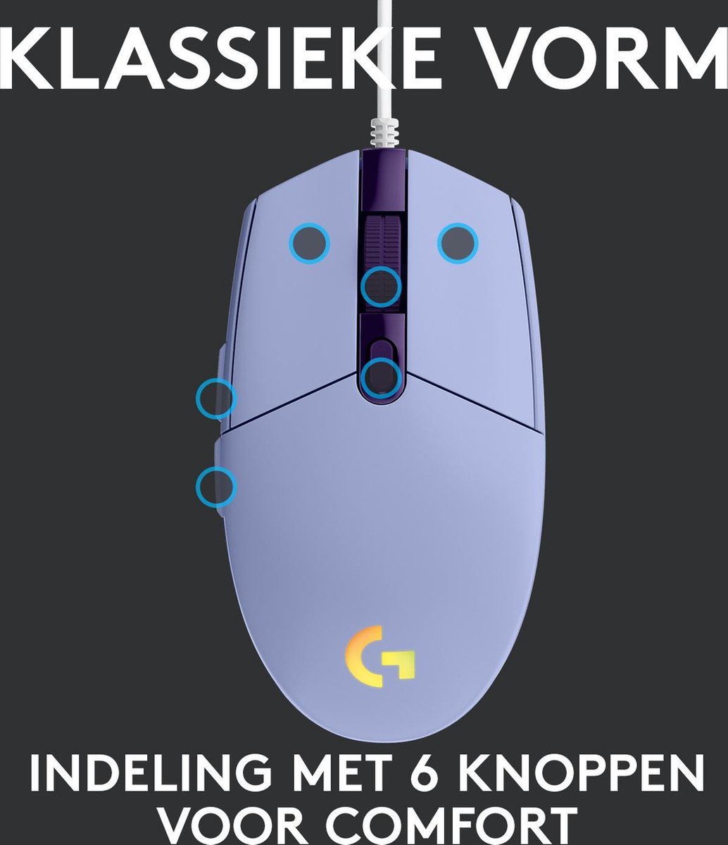 Logitech G203 Lightsync - Gaming Muis - Rgb Verlichting - Lila - afbeelding 4