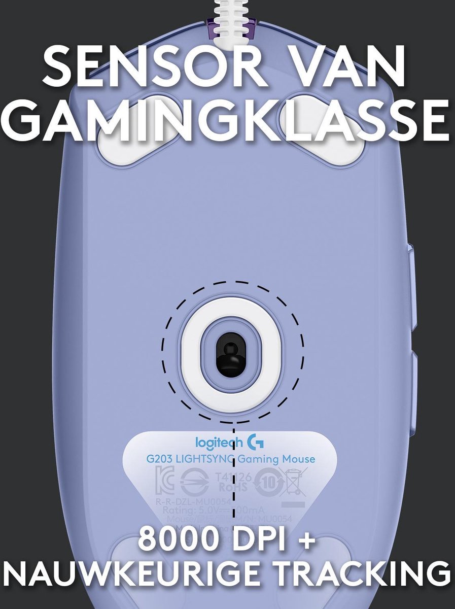 Logitech G203 Lightsync - Gaming Muis - Rgb Verlichting - Lila - afbeelding 5