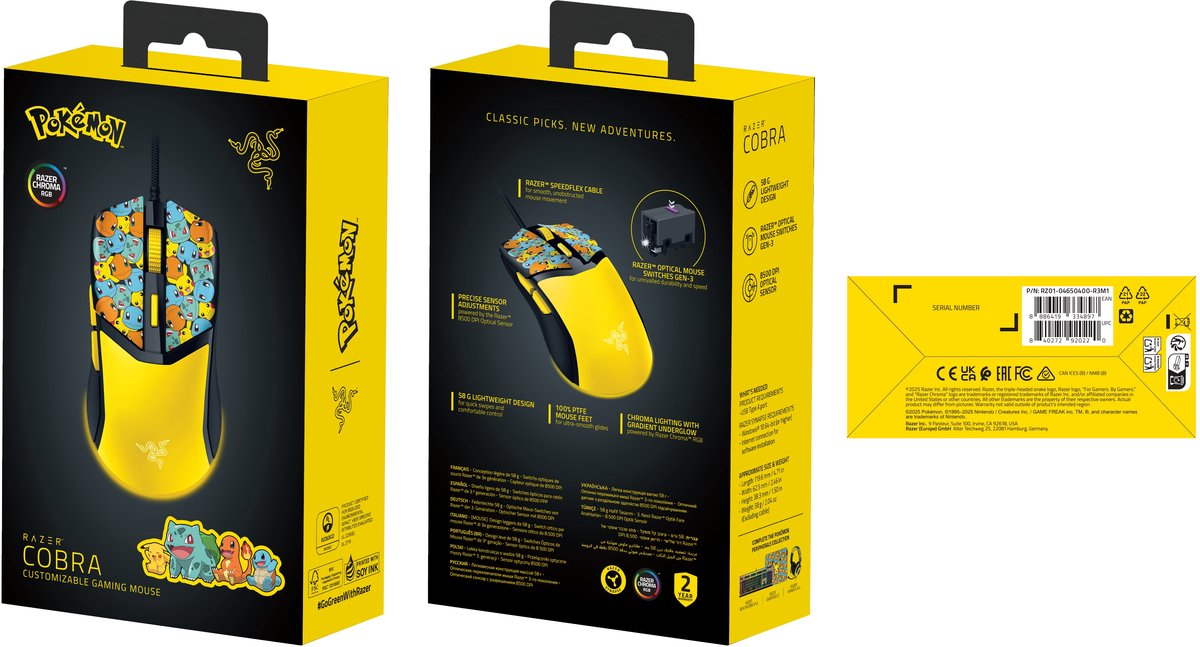 Razer Cobra - Gaming Muis - Rgb - 8.500 Dpi - Ultra Licht - Pokémon Kanto - afbeelding 6