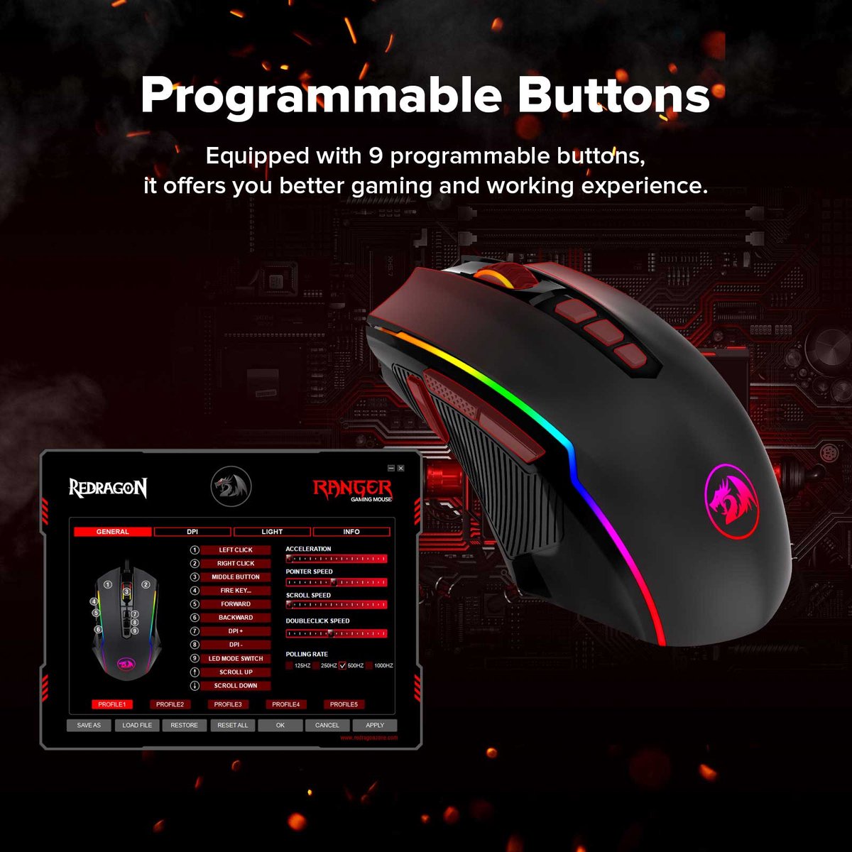 Ranger Lite M910-KS Wireless/Wired RGB Gaming Mouse 8000 DPI - afbeelding 4