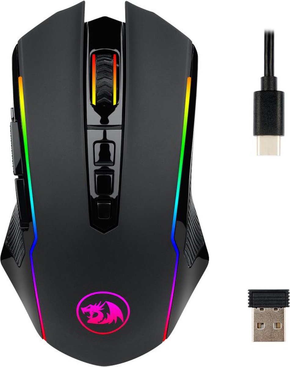 Redragon Redragon M910-Ks Ranger Lite Rgb 2.4G Wireless/Wired Double Modes Gaming Muis 8000 Dpi Met Rapid Fire Knoppen - Zwart