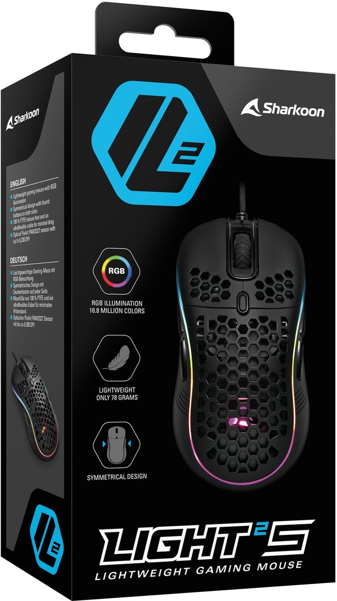 Sharkoon Light² S Muis Ambidextrous Usb Type-A Optisch 6200 Dpi - afbeelding 2