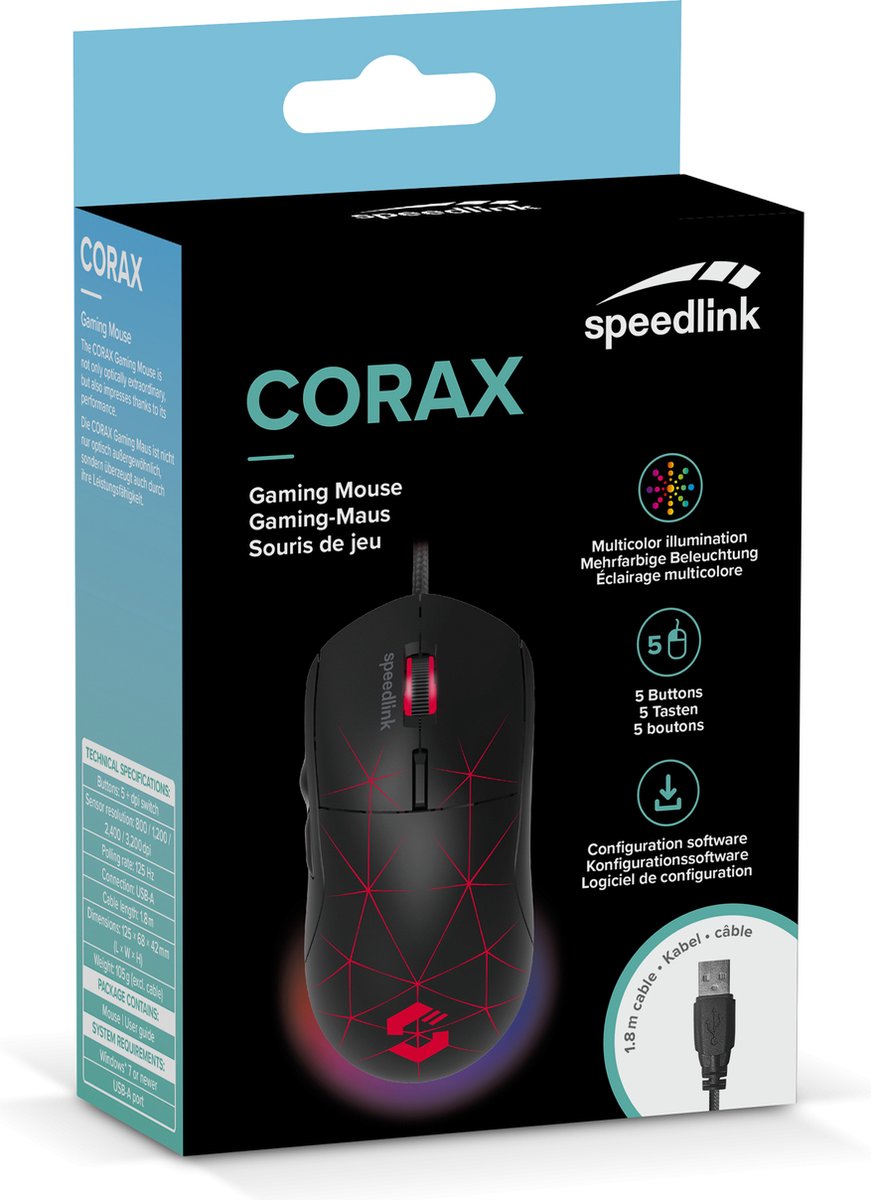 Speedlink Corax - Gaming Muis - Verlichting - 3.200 Dpi + Dpi Schakelaar - 5 - afbeelding 3