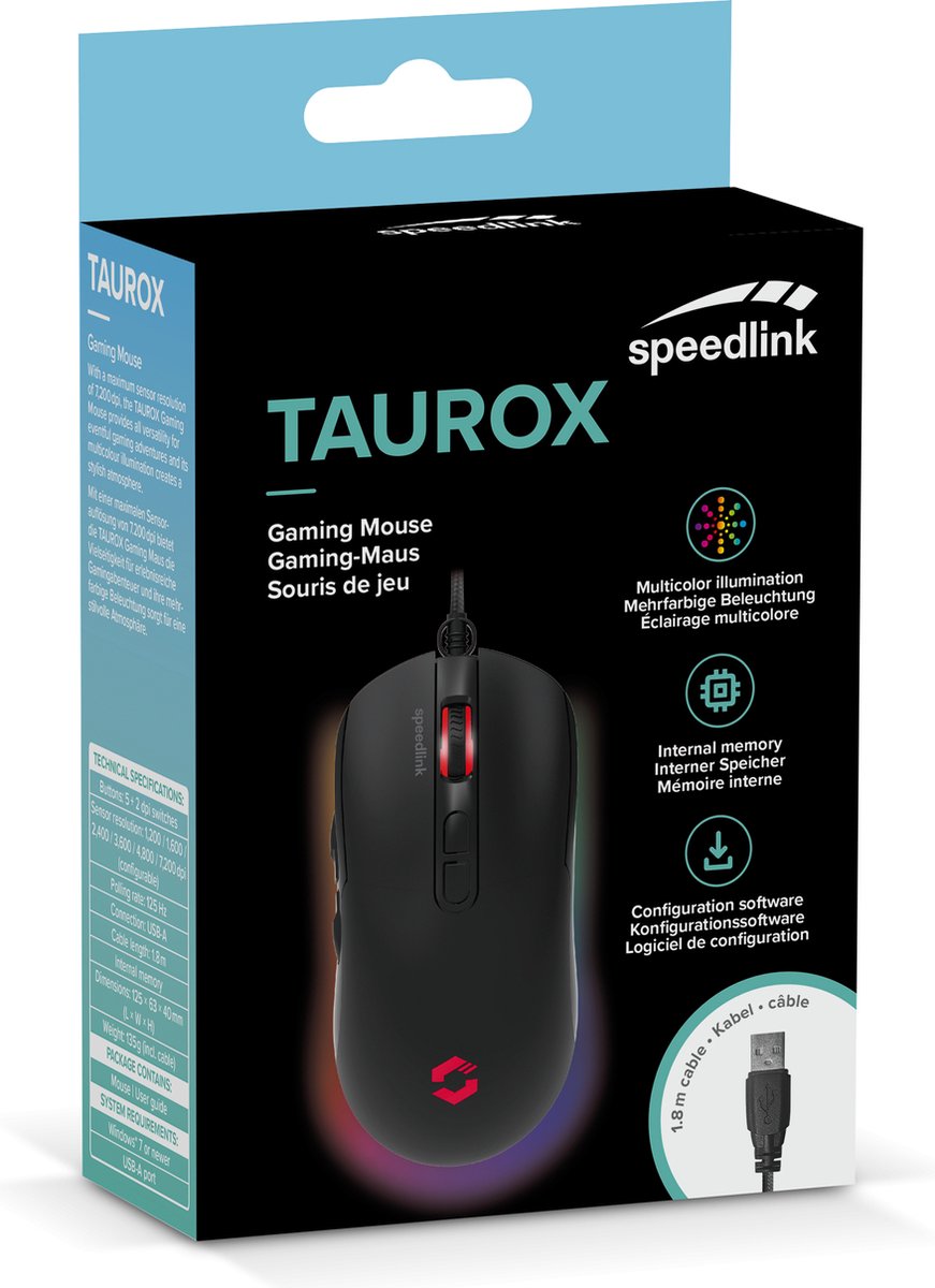 Speedlink Taurox - Gaming Muis - 7200 Dpi - Zwart - afbeelding 4