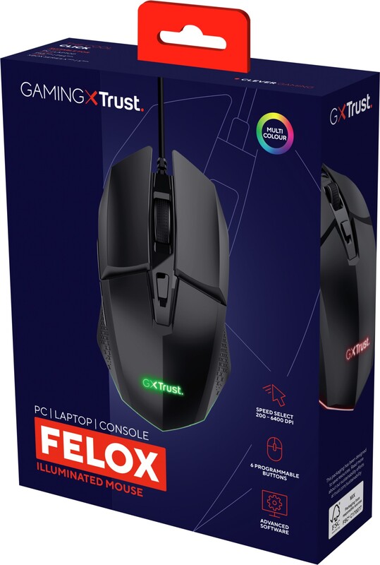 Trust gxt 109 felox verlichte muis 5 orig - Trust GXT 109 Felox Illuminated Gaming Muis - Black