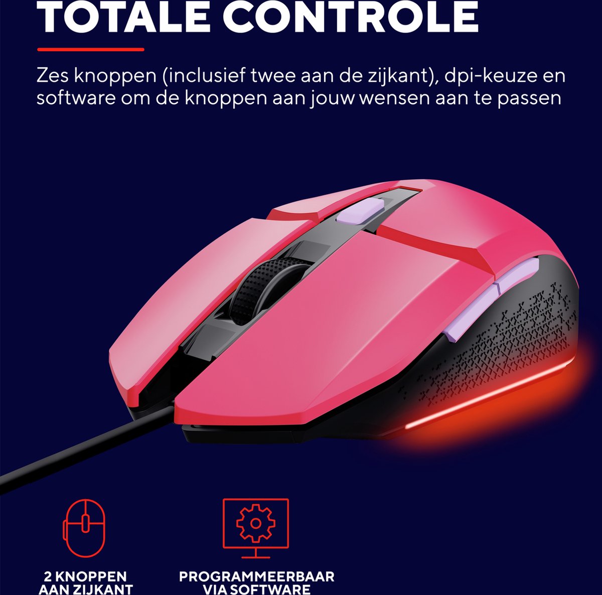 Trust Gxt 109P Felox - Bedrade Gaming Muis - 6400 Dpi - Verlichting - Roze - afbeelding 4