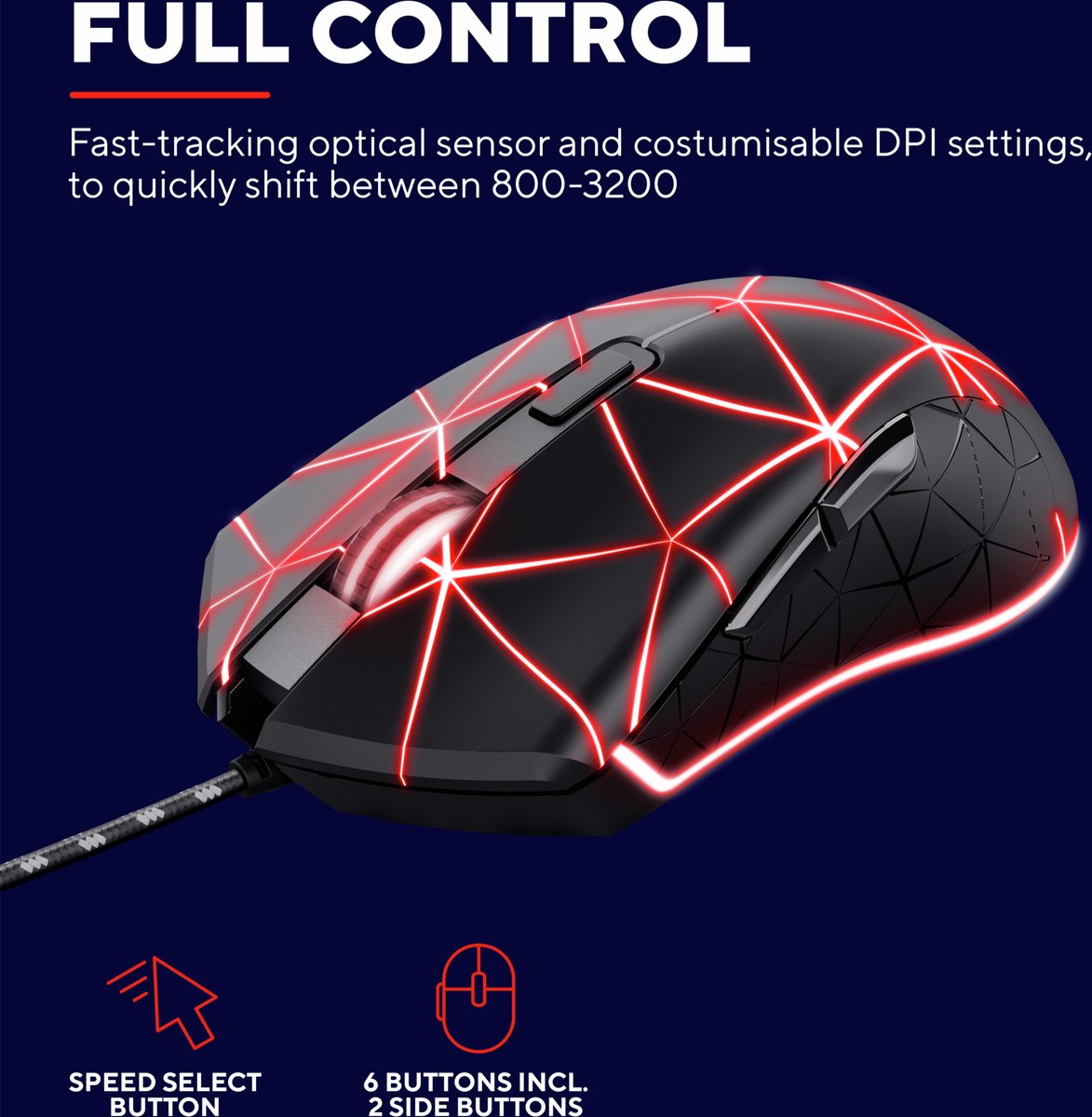 Trust Gxt 133 Locx - Bedrade Gaming Muis - Verlichting - 3200 Dpi - Zwart - afbeelding 4