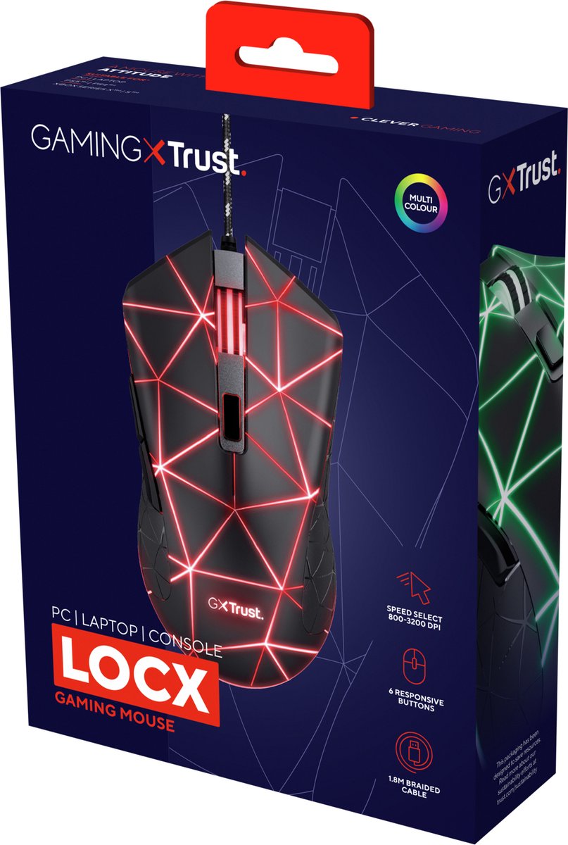 Trust Gxt 133 Locx - Bedrade Gaming Muis - Verlichting - 3200 Dpi - Zwart - afbeelding 8