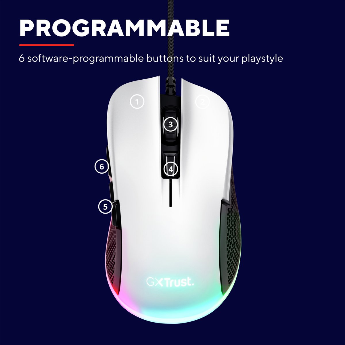 Trust Gxt 922W Ybar Gaming Muis - 7200 Dpi - Rgb Verlichting - Usb Bedrade - afbeelding 4