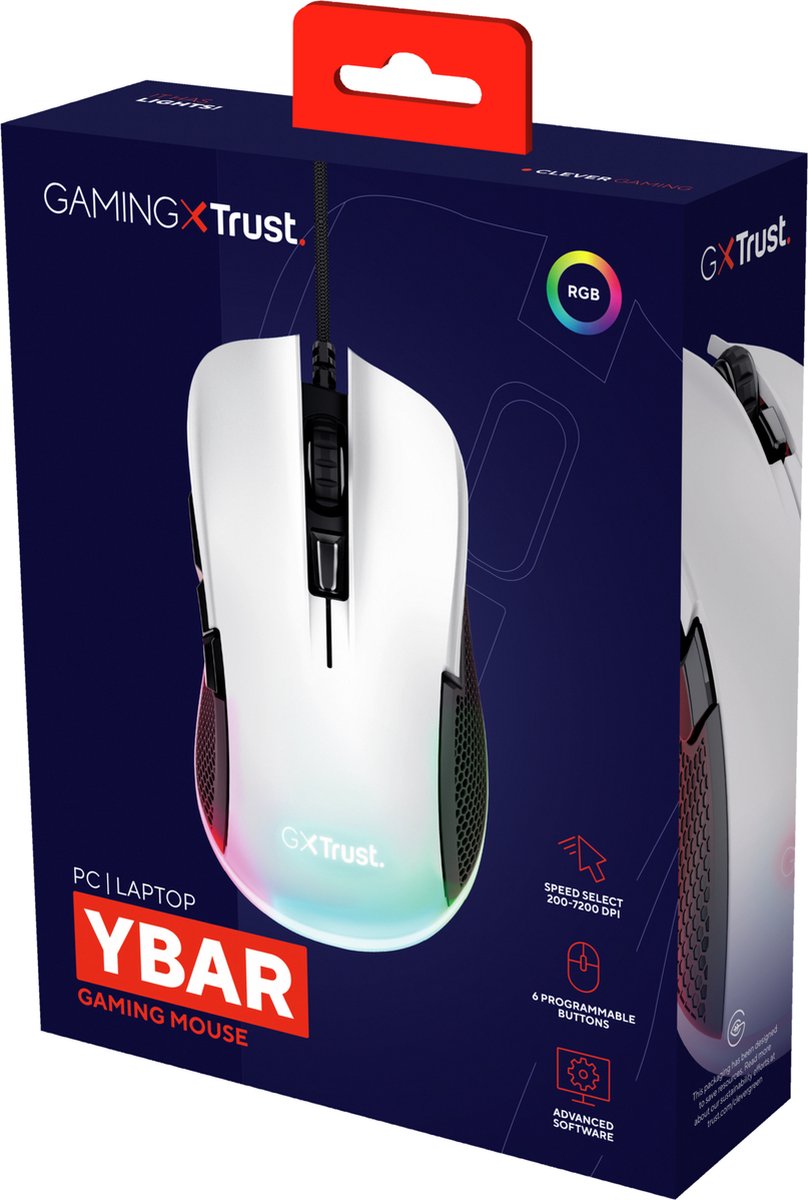 Trust Gxt 922W Ybar Gaming Muis - 7200 Dpi - Rgb Verlichting - Usb Bedrade - afbeelding 7