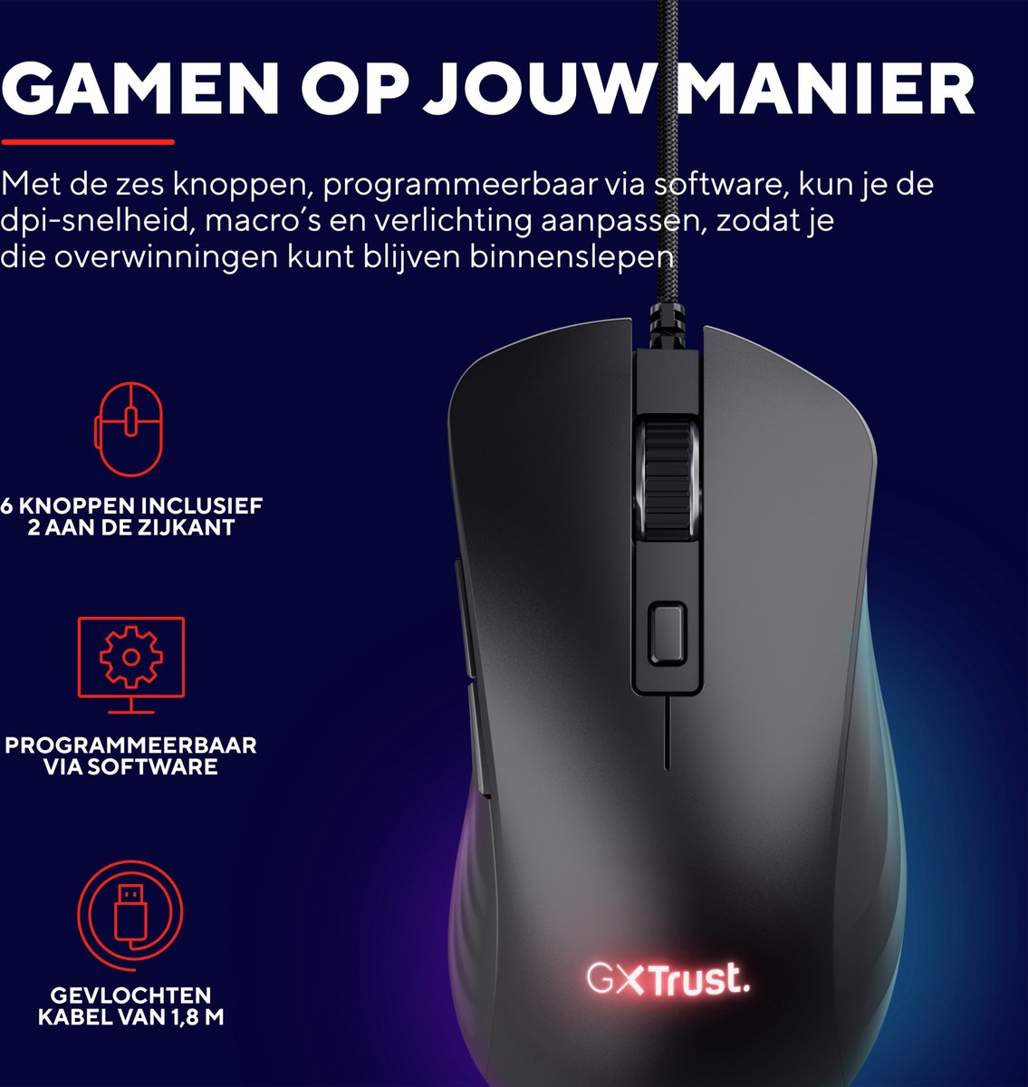 Trust Gxt 924 Ybar+ - Pro Gaming Muis - Rgb Verlichting - 25600 Dpi - Zwart - afbeelding 5