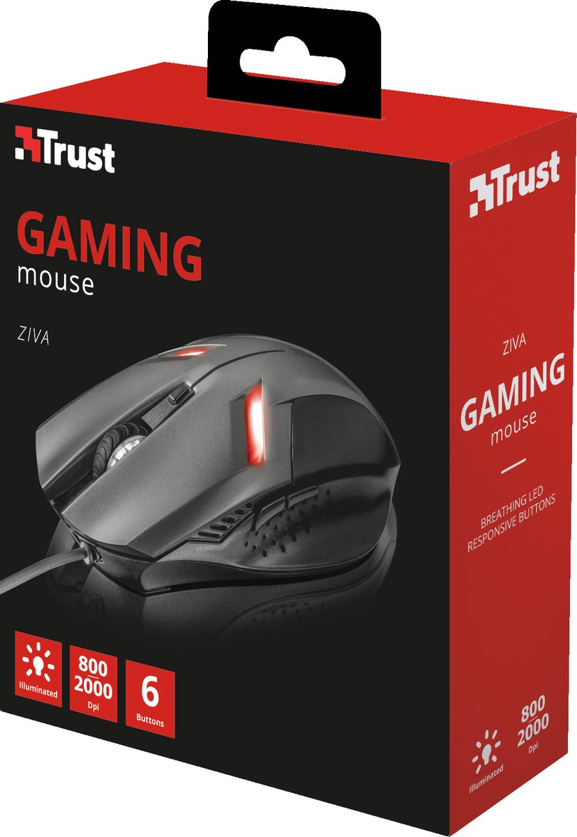 Trust Ziva Gaming Mouse Muis Gamen Rechtshandig Usb Type-A 2000 Dpi - afbeelding 2