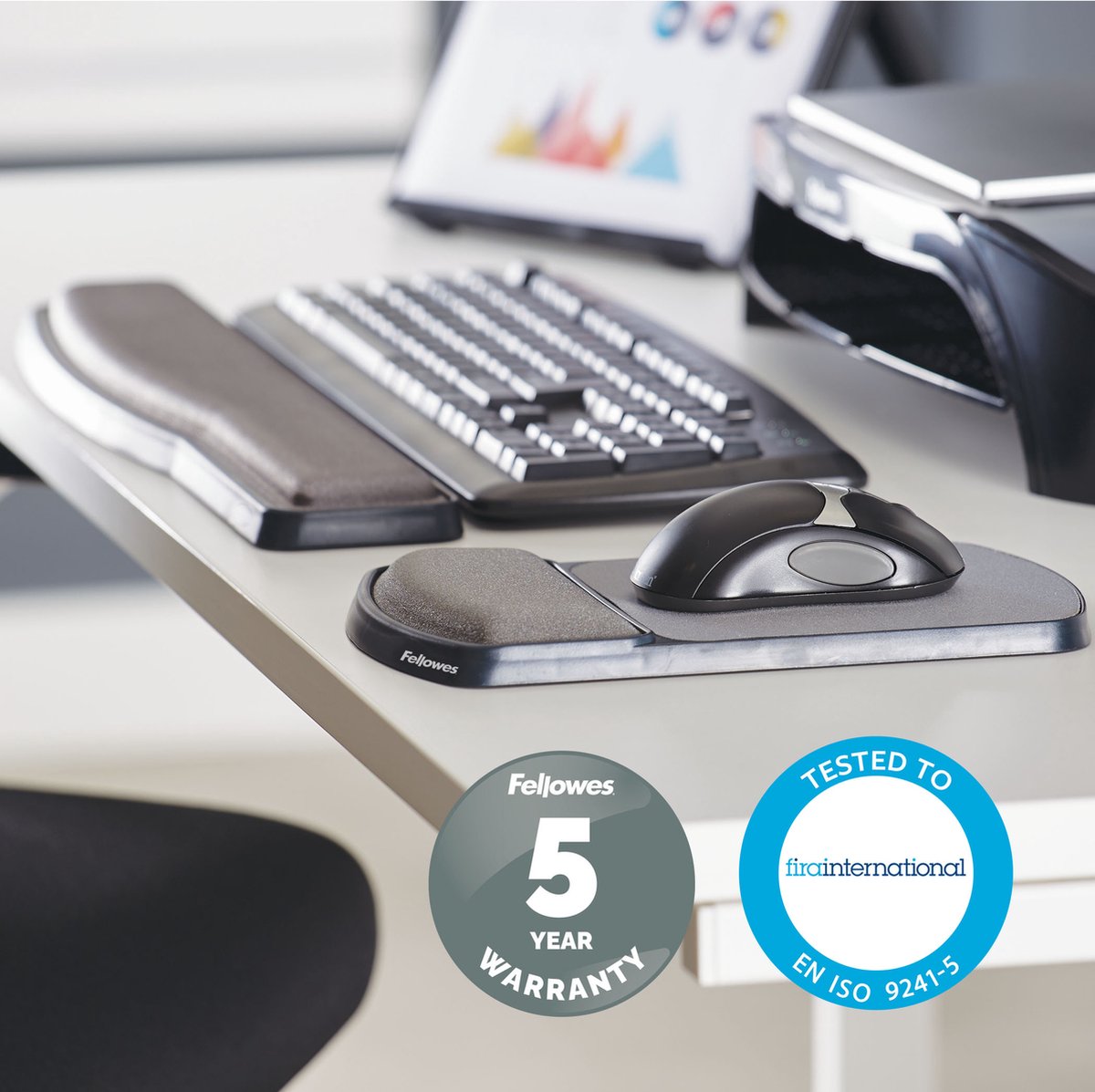 Fellowes polssteun toetsenbord premium 5 orig - Fellowes Polssteun Toetsenbord Premium Gel, 53,8x11 cm Muismat (grijs)
