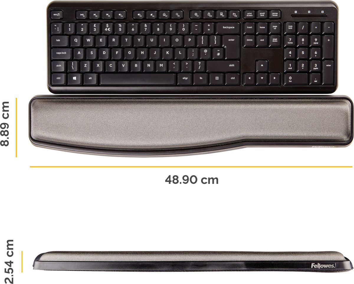 Fellowes polssteun toetsenbord premium 8 orig - Fellowes Polssteun Toetsenbord Premium Gel, 53,8x11 cm Muismat (grijs)