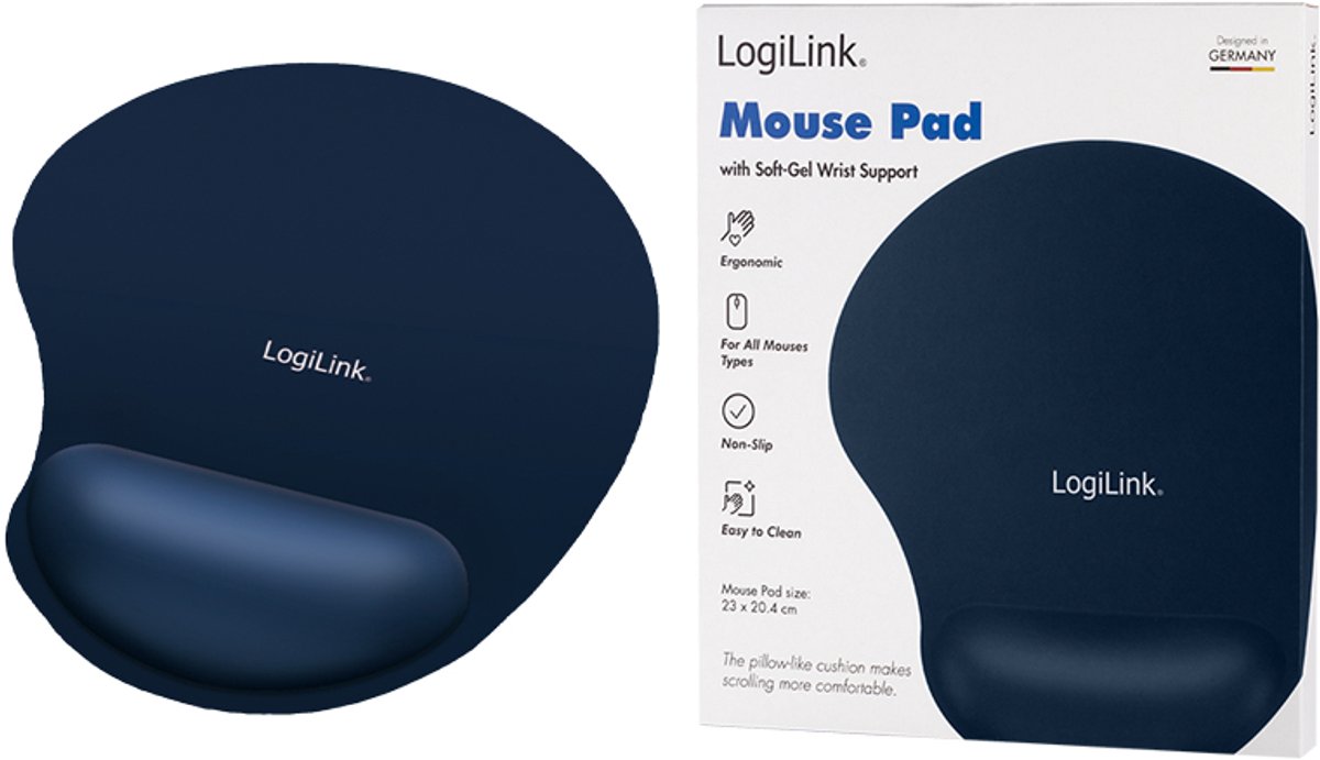 Logilink id0027b muismat met polssteun 4 orig - LogiLink Id0027B 23x19,5 cm Muismat (blauw)