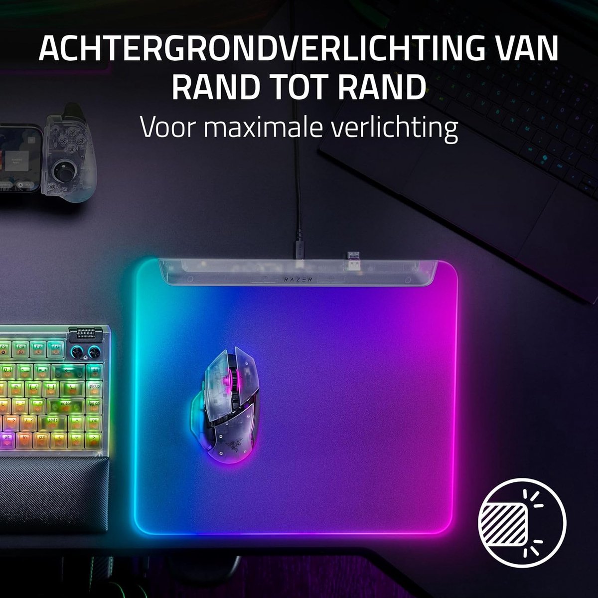 Razer firefly v2 pro muismat antisli 3 orig - Razer Firefly V2 Pro 36x31 cm Muismat (wit)