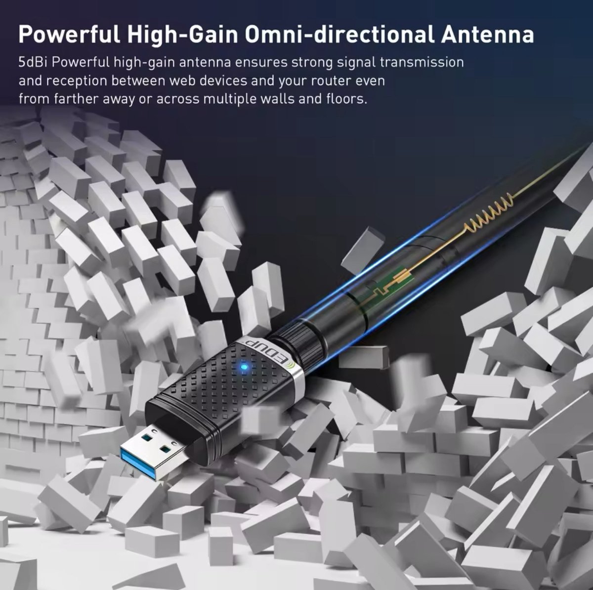 Edup 1300Mbps Wifi Adapter - 2.4Ghz/5.8Ghz Dual Band - Usb 3.0 Draadloze - afbeelding 8