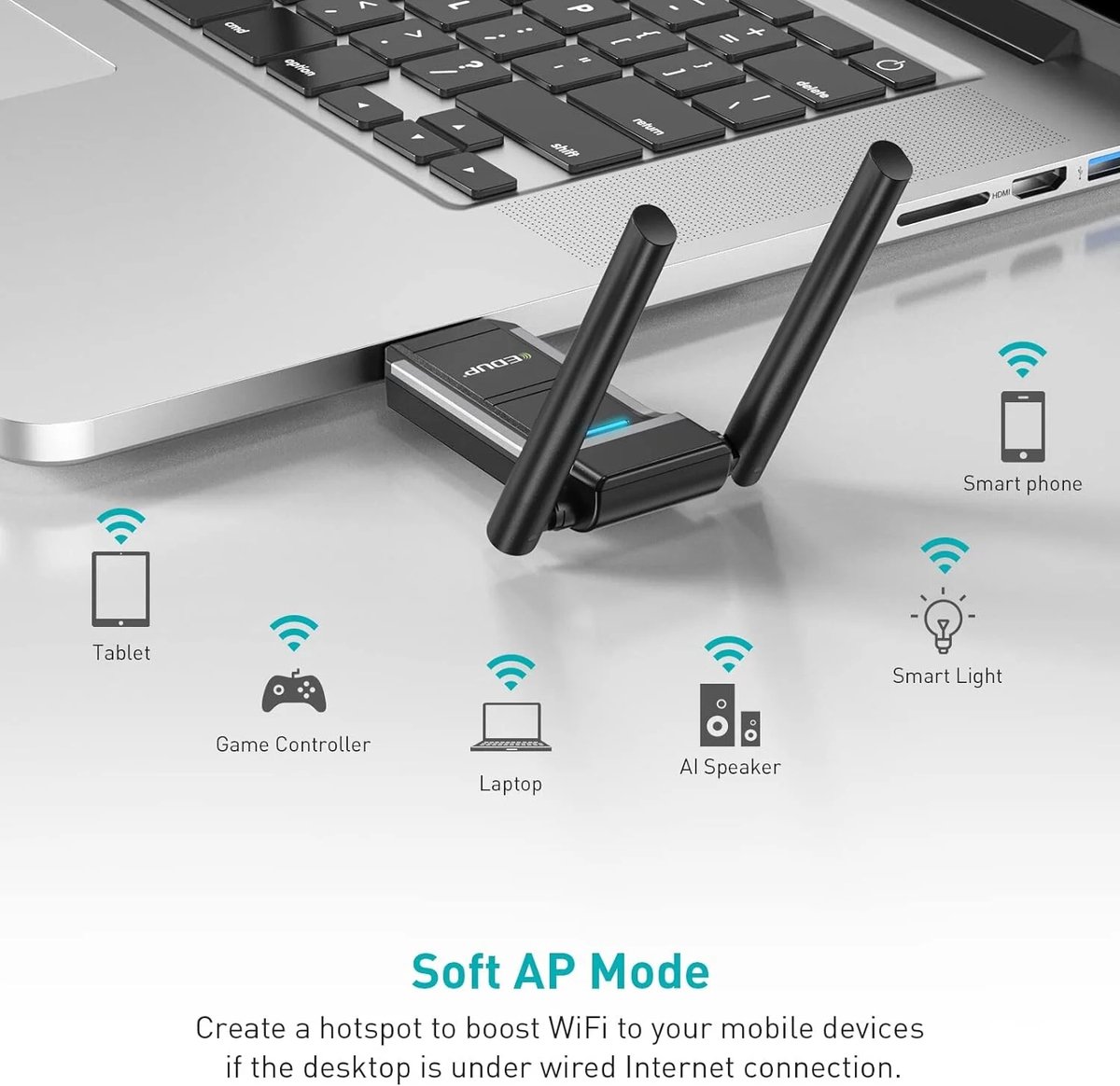 Edup Ac1300 - Draadloze Usb Wifi Adapter - Dual Band (2.4Ghz/5.8Ghz) - - afbeelding 3