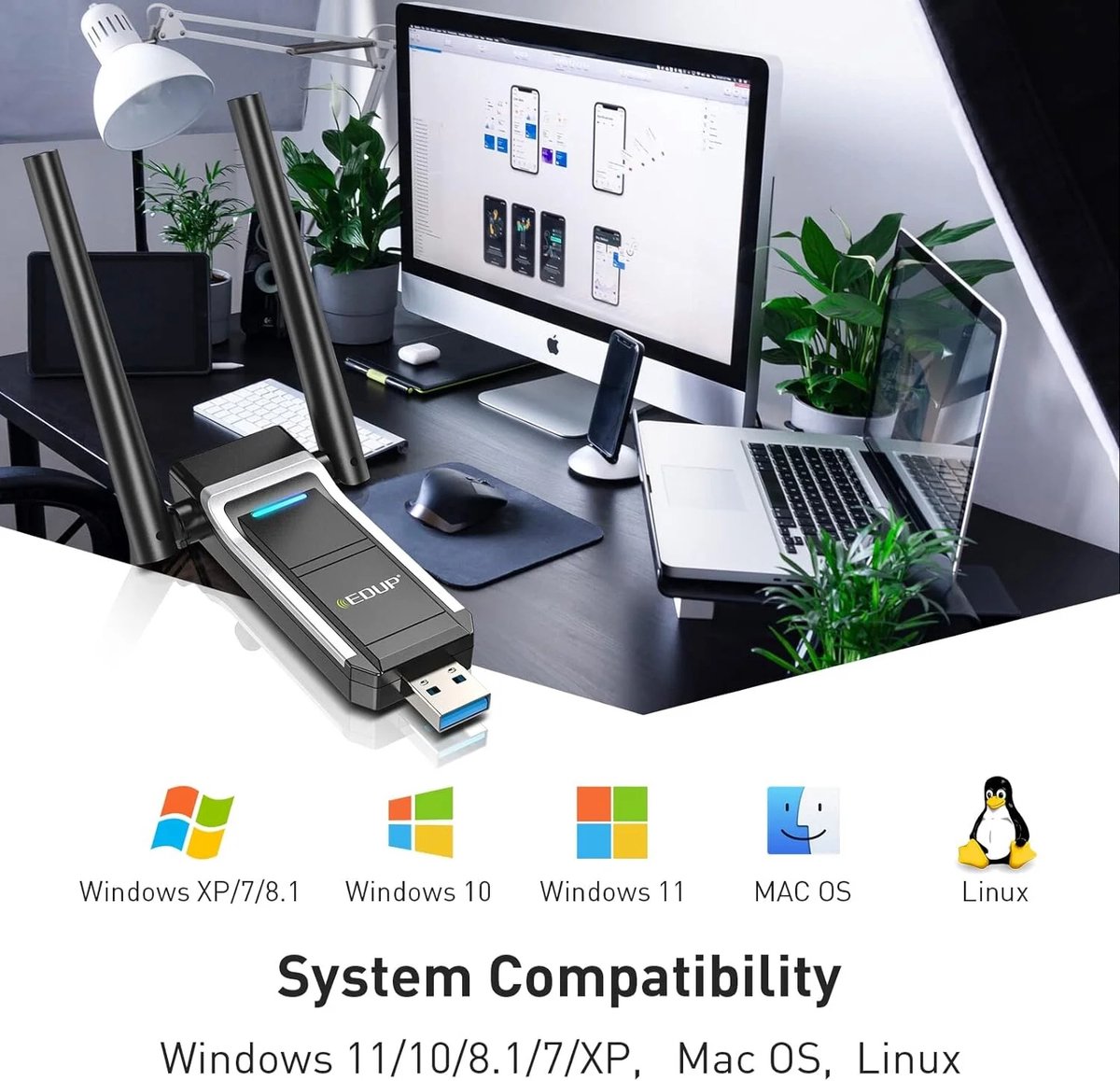 Edup Ac1300 - Draadloze Usb Wifi Adapter - Dual Band (2.4Ghz/5.8Ghz) - - afbeelding 6