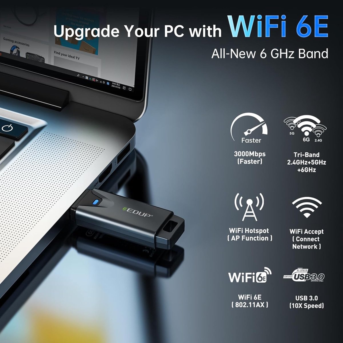 Edup Ep-Ax1678 Usb Wifi Adapter - Wifi 6E 3000 Mbps - Tri-Band 2.4/5/6 Ghz - - afbeelding 6