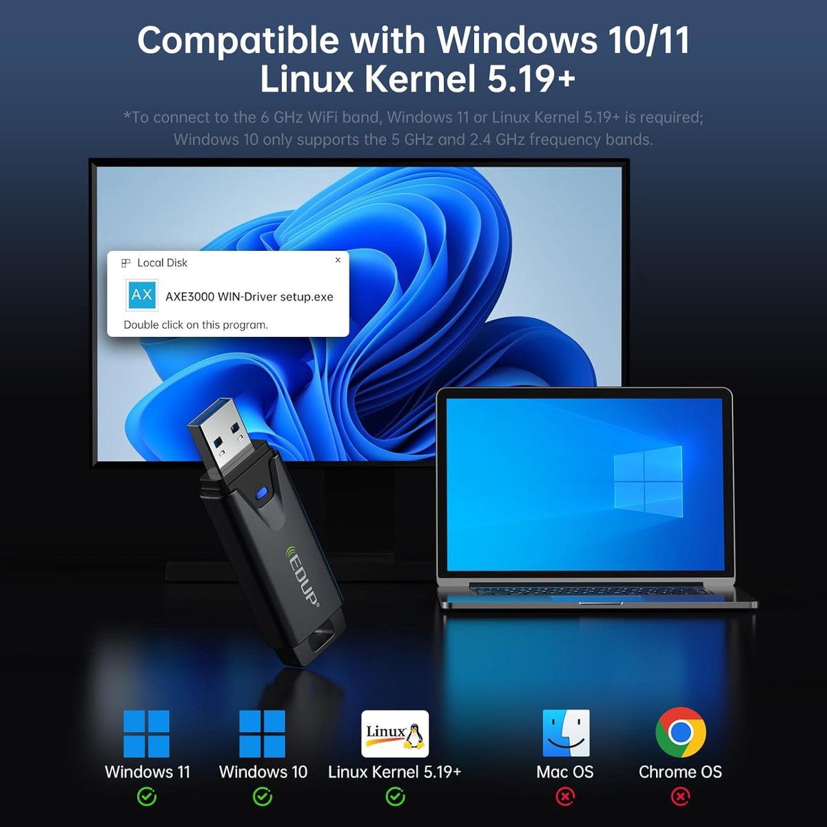 Edup Ep-Ax1678 Usb Wifi Adapter - Wifi 6E 3000 Mbps - Tri-Band 2.4/5/6 Ghz - - afbeelding 7