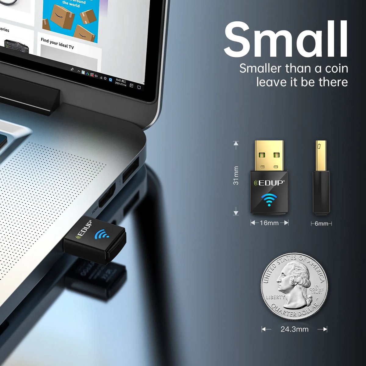 Edup Ep-Ax600 - Wifi 6 Usb Adapter - Dualband 2.4Ghz & 5Ghz - 600 Mbps - Plug & wifi adapter - afbeelding 6