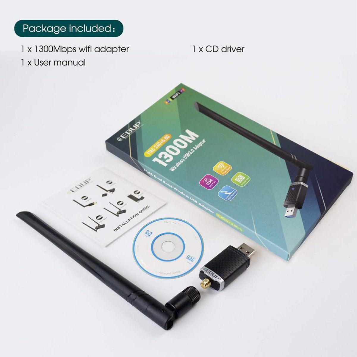 Edup - Wifi Adapter - Wifi Dongle - 6Dbi Antenne - Wifi Antenne - Wifi Usb - - afbeelding 4