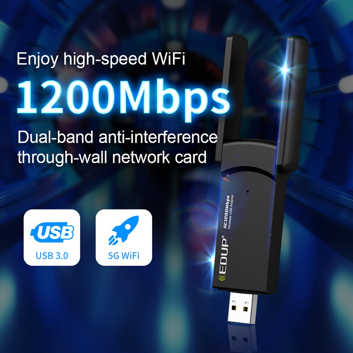 Edup - Wifi Adapter - Wifi Dongle - Wifi Antenne - Wifi Usb - Dual Antenne - - afbeelding 3