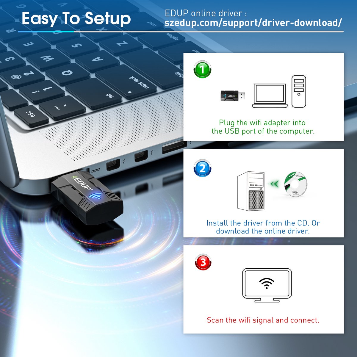 Edup - Wifi Adapter - Wifi Usb Adapter - 2.4Ghz En 5Ghz Dual Band - 1300Mbps - - afbeelding 4