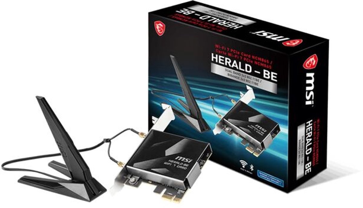 MSI Msi Herald-Be Wi-Fi 7 Max (Wi-Fi 7, 802.11Be, Bluetooth 5.4, Pcie, Multi-Link Operation Technology, External Antenna)