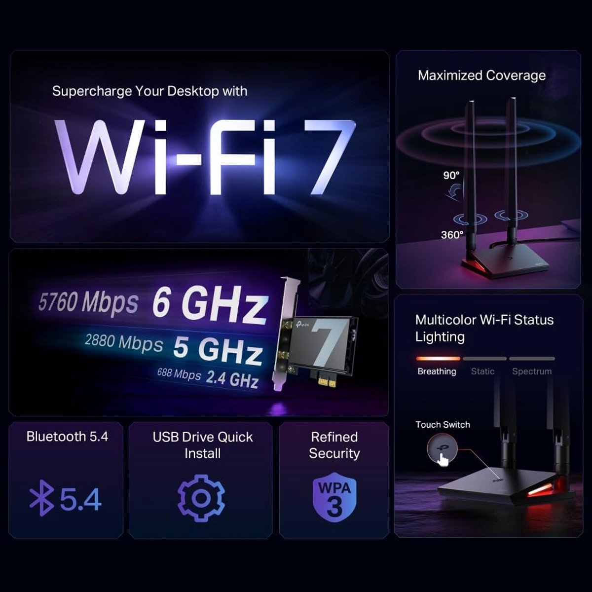 Archer TBE550E BE9300 Wi-Fi 7 PCIe Adapter - afbeelding 5