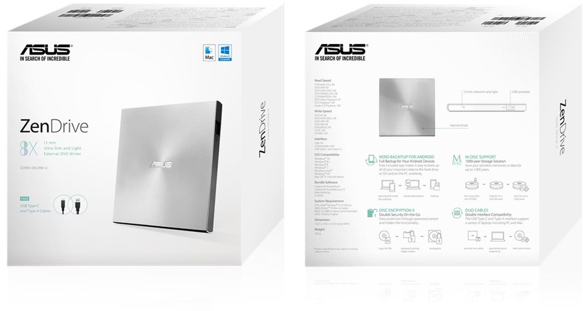 Asus Sdrw-08U9M-U/Silver/G/As optisch station - afbeelding 3