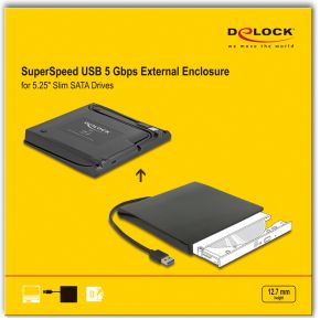 Delock 42636 behuizing voor opslagsta 6 orig - DeLock 42636 5.25" 12.7mm 3.0 Enclosure Black Optische Drive (Black)
