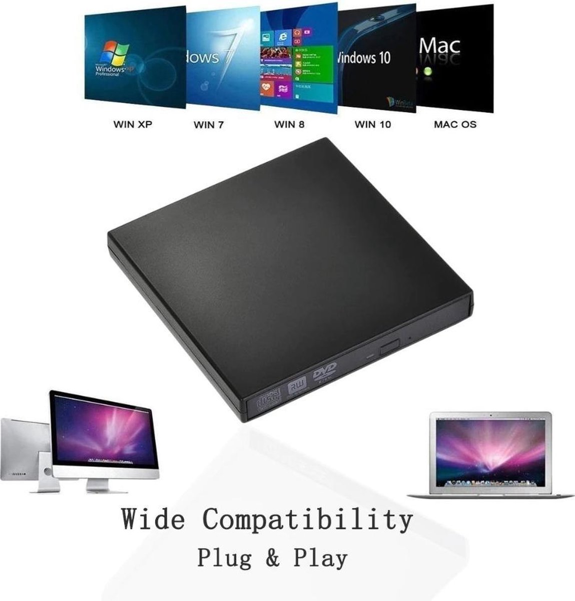 Drphone Usb 2.0 Slim Portable Optical Drive – Cd / Dvd-Rw – Dvd-Rom – Brander – optisch station - afbeelding 9