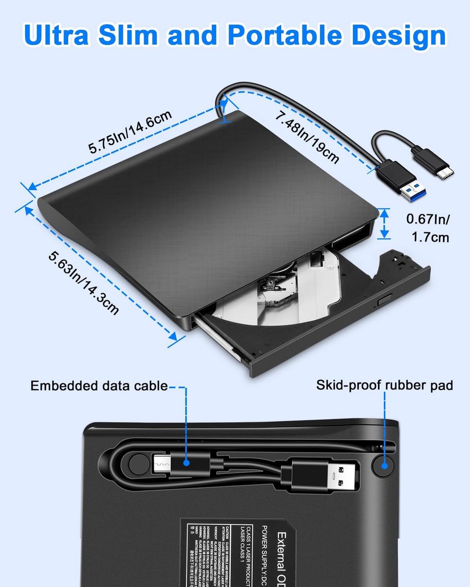 Extern Cd- Dvd-Station, External Cd-R/Rw Drive Brander Usb 3.0 En Type-C, optisch station - afbeelding 2