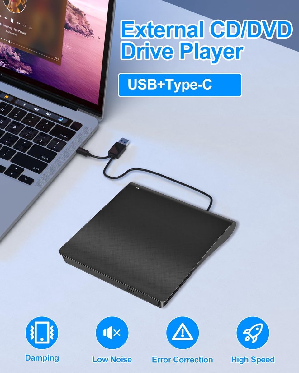 Extern Cd- Dvd-Station, External Cd-R/Rw Drive Brander Usb 3.0 En Type-C, optisch station - afbeelding 4