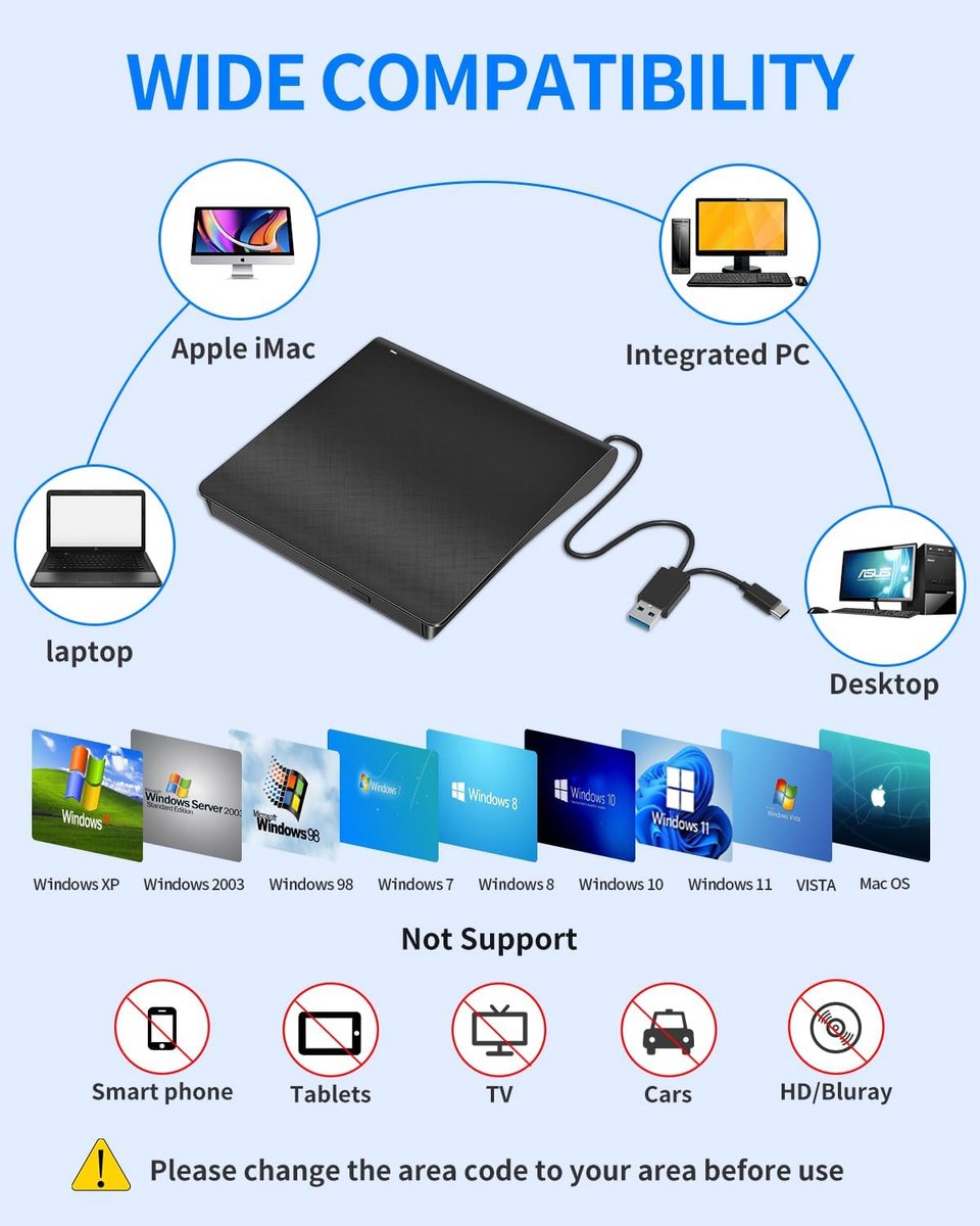 Extern Cd- Dvd-Station, External Cd-R/Rw Drive Brander Usb 3.0 En Type-C, optisch station - afbeelding 5