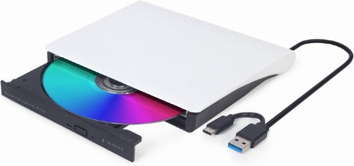 Gembird Gembird Externe Usb Cd/Dvd-Rom Drive (Lezen En Branden) - Usb-A/Usb-C - Usb3.0 / Zwart/Wit