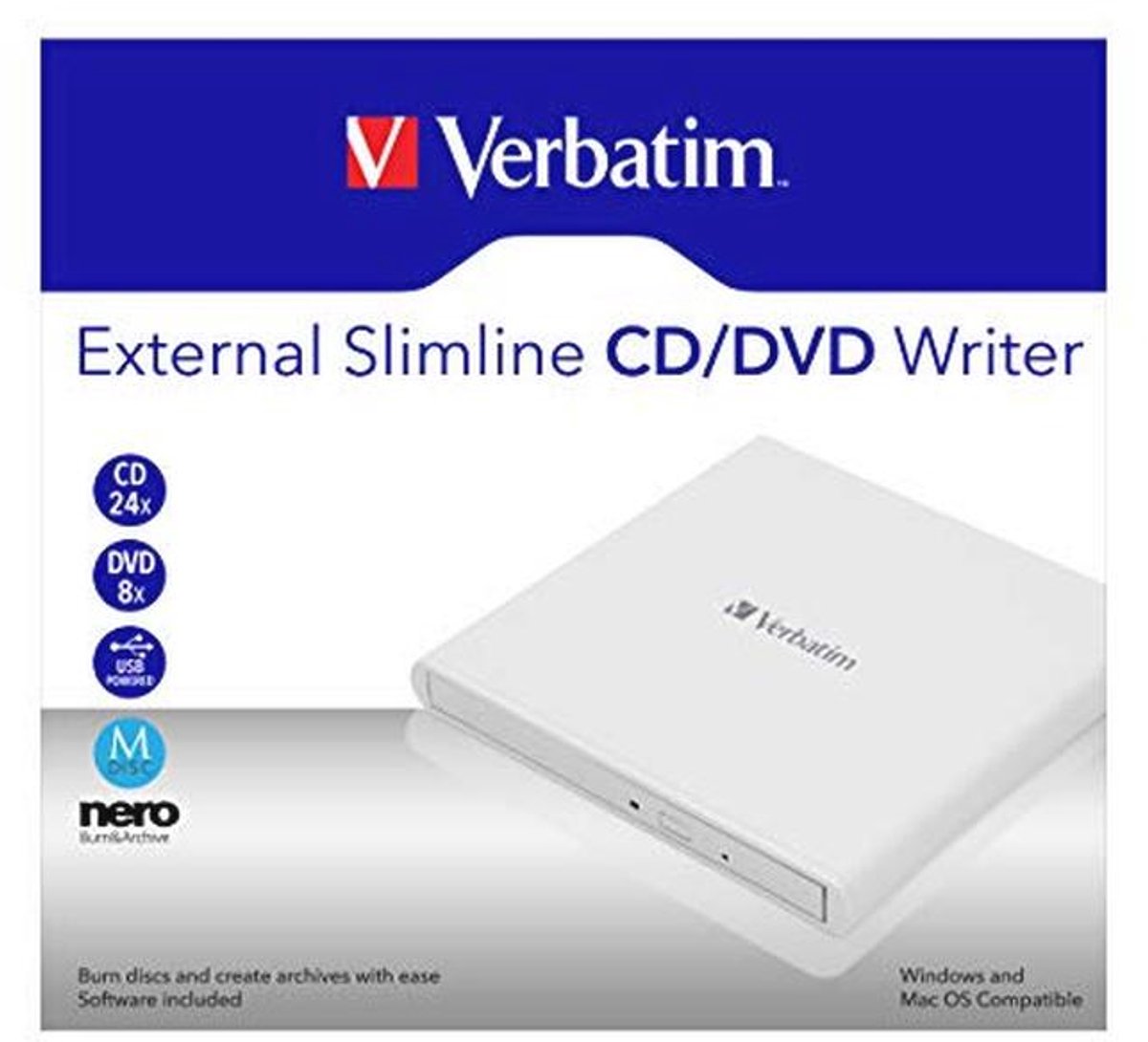 Merkloos Verbatim Externe Slimline Cd/Dvd-Brander, 43894 Wit optisch station - afbeelding 8