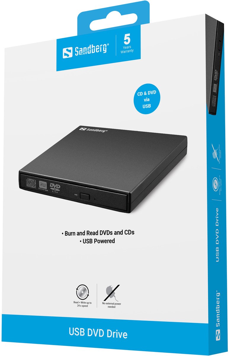 Sandberg - 133-66 - Usb Mini Dvd Burner Optisch Schijfstation optisch station - afbeelding 4