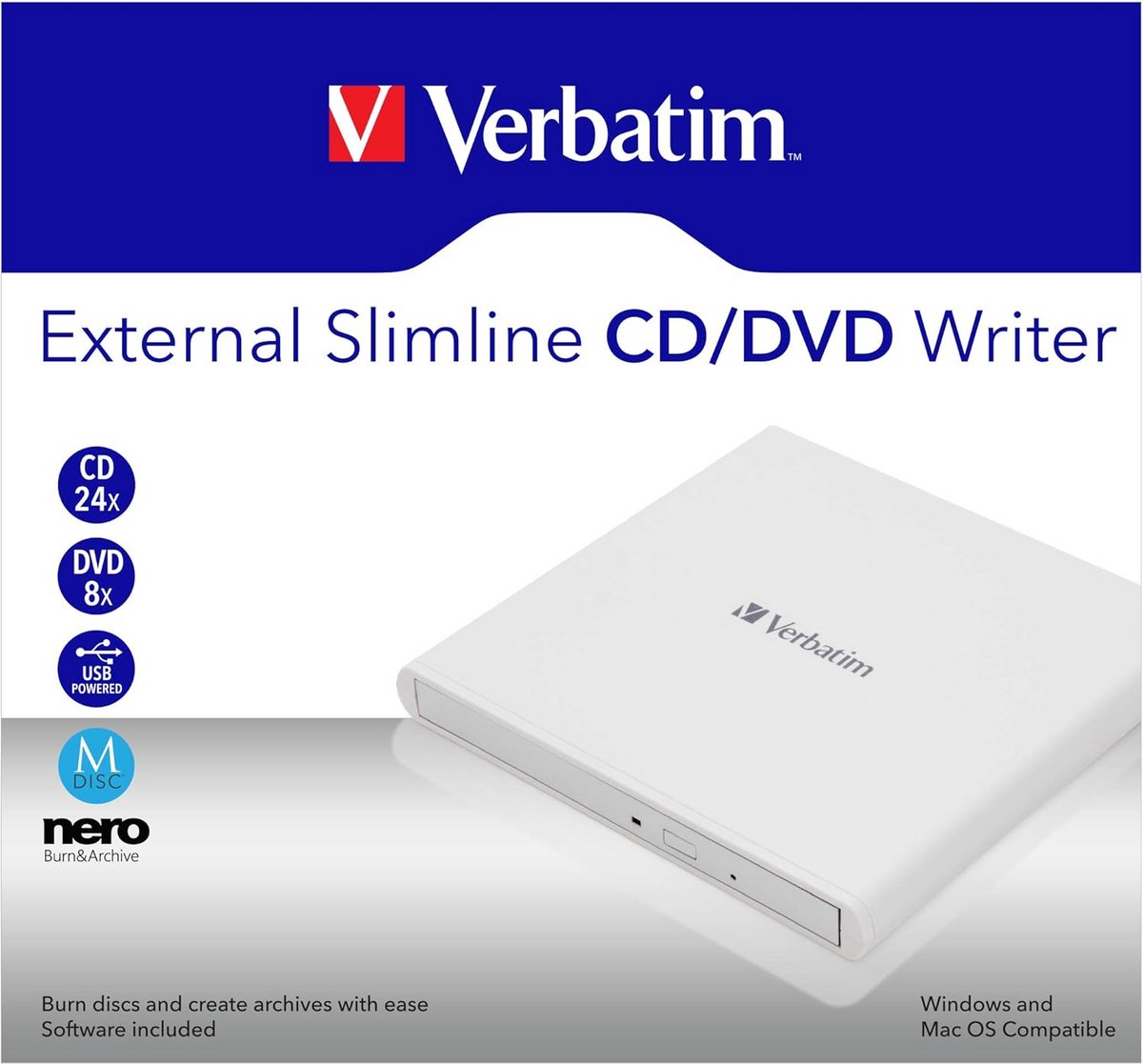 Externe Slimline CD/DVD-Brander USB 2.0 Wit - afbeelding 2