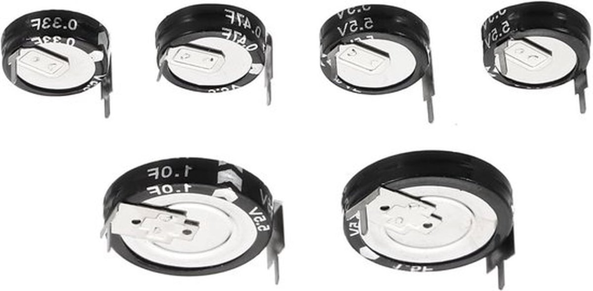  6 Stuks 5,5 V Supercondensatoren 0,1F/0,22F/0.33F/0.47F/1F/1.5F H-Vorm Knoopcondensator Hoge Energie Lage Weerstand Hoge Consistentie Voor Ac Motor Stroom Display Board Computer