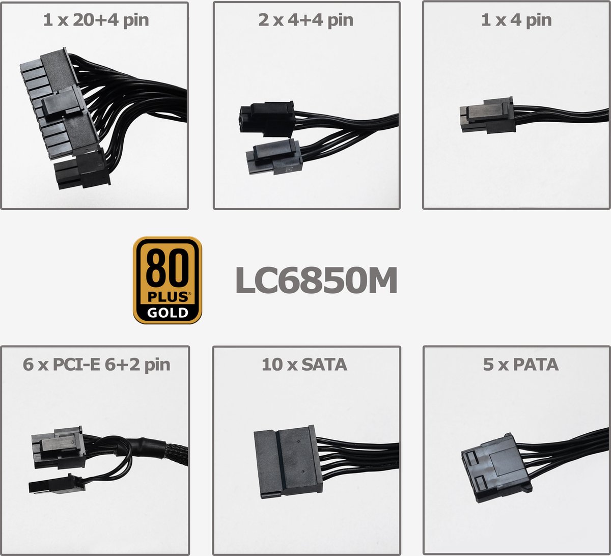 850W Super Silent Modular 80 Plus Gold Power Supply -Lc6850M Version 2.31 Computer Voeding - afbeelding 7