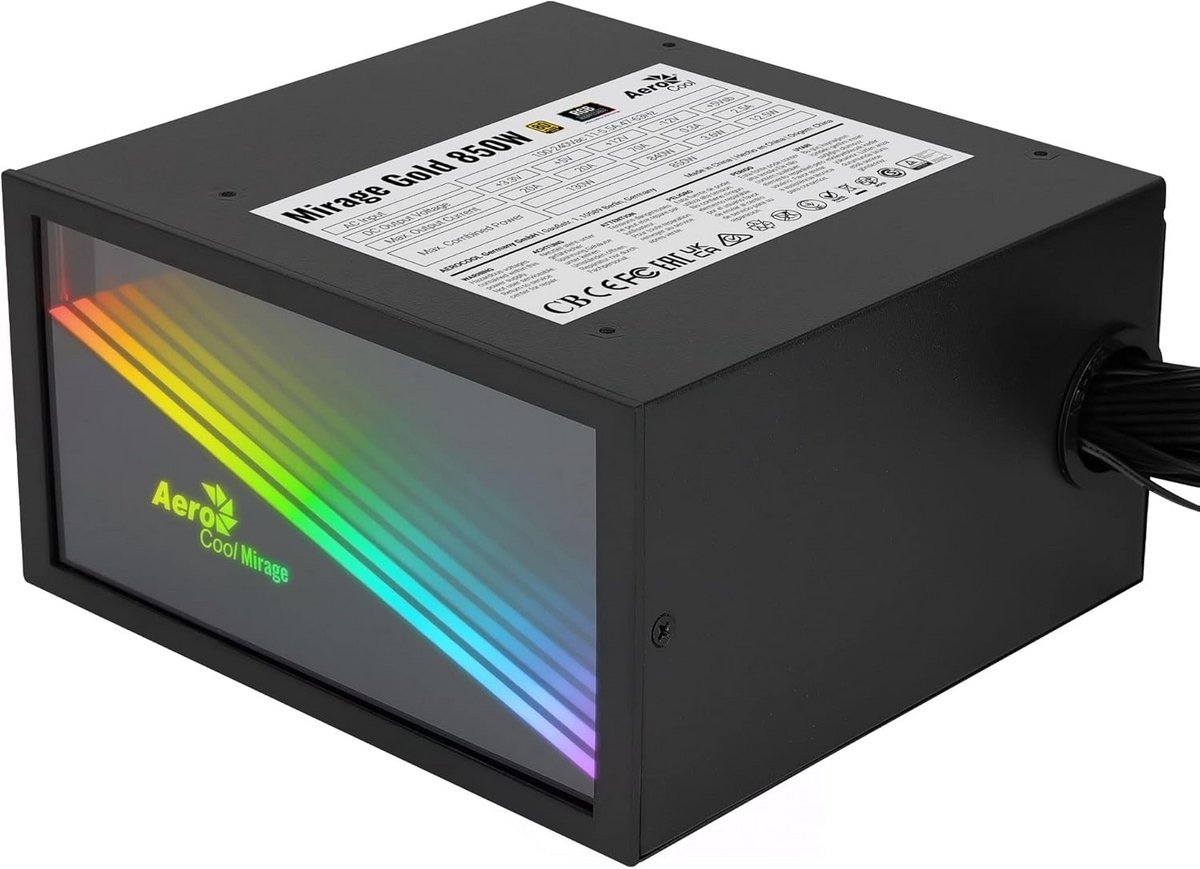 Aerocool Aerocool Mirage Gold 850W Pc Voeding - 80Plus Gold, Rgb Infinity Mirror, Japanse Condensatoren