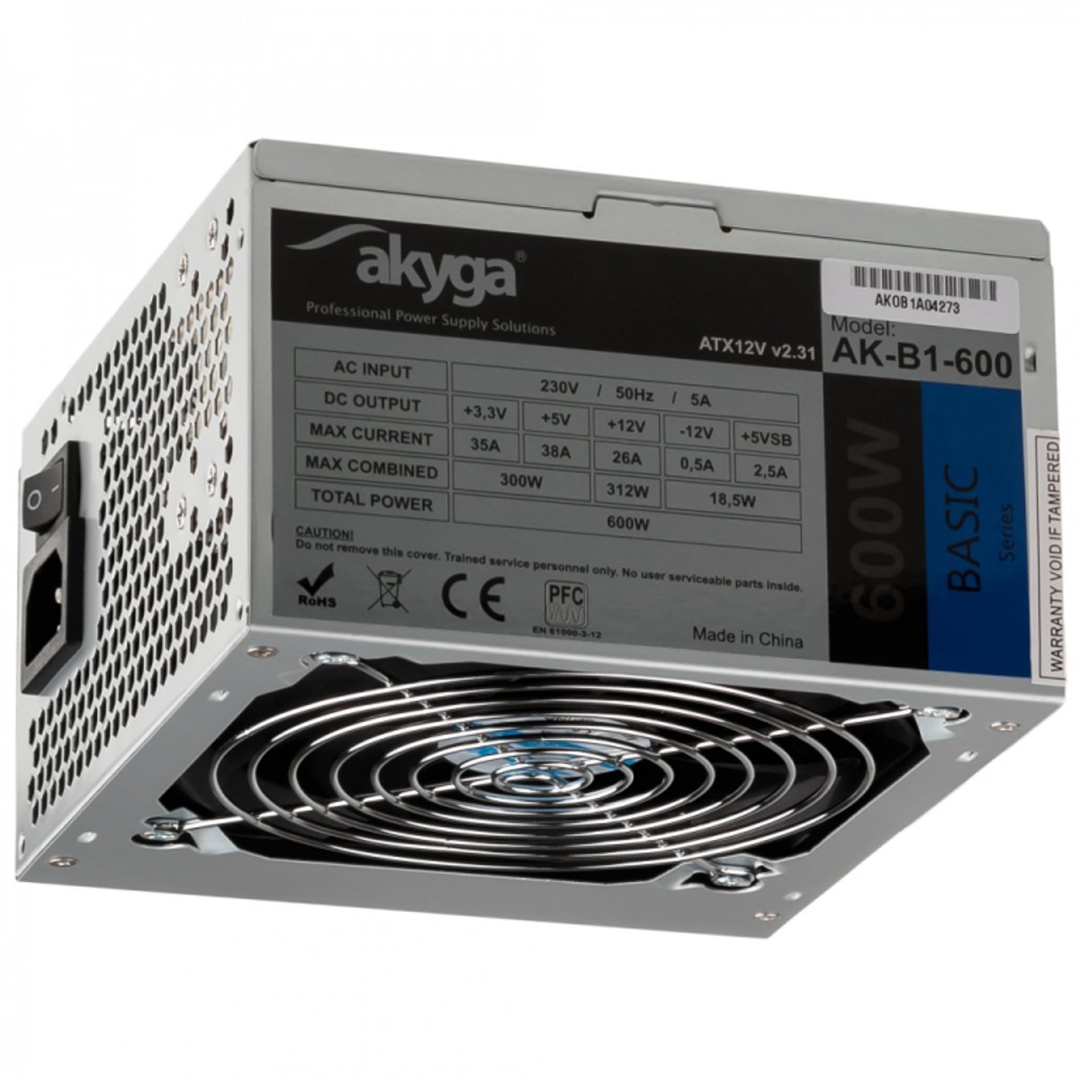Akyga Akyga Ak-B1-600 Power Supply Unit 600 W 20+4 Pin Atx Atx Grijs