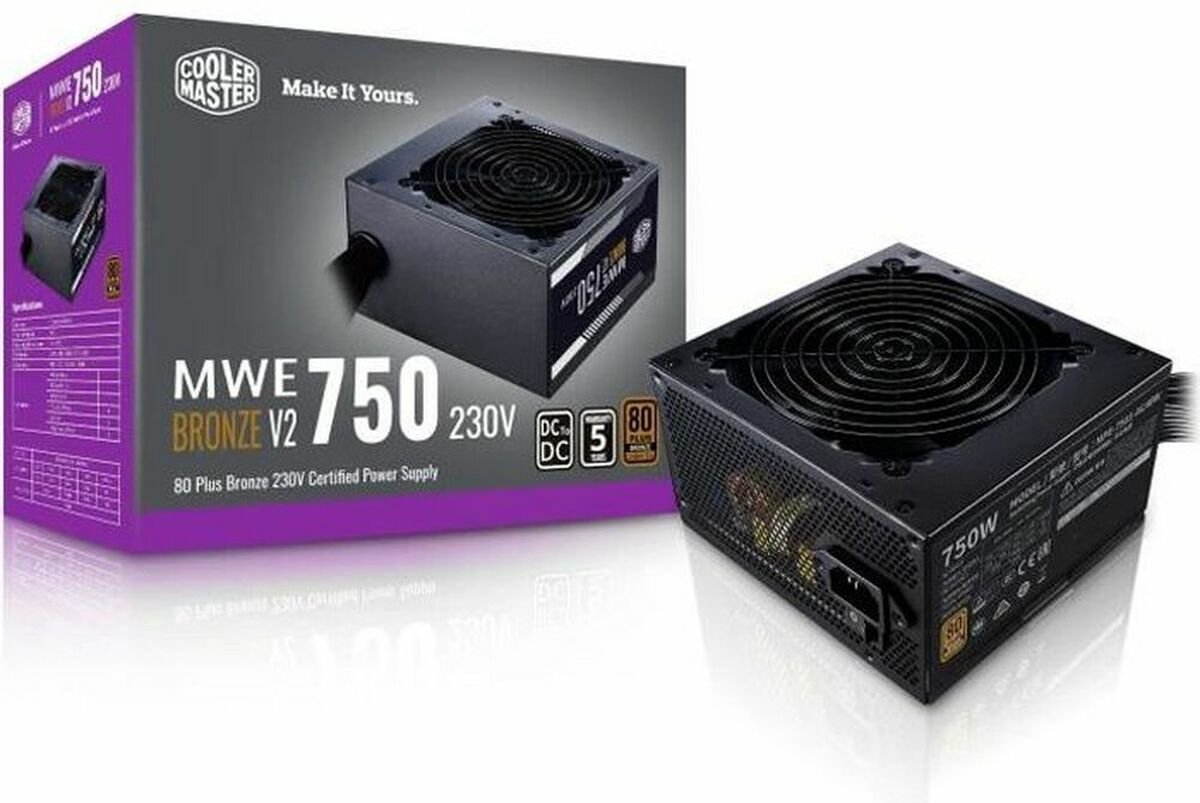 Cooler Master Cooler Master Mwe 750 Bronze V2 230V - Interne Voeding - Psu - 750W - Cybenetics Eta Silver (230V) - Niet-Modulair - Zwart