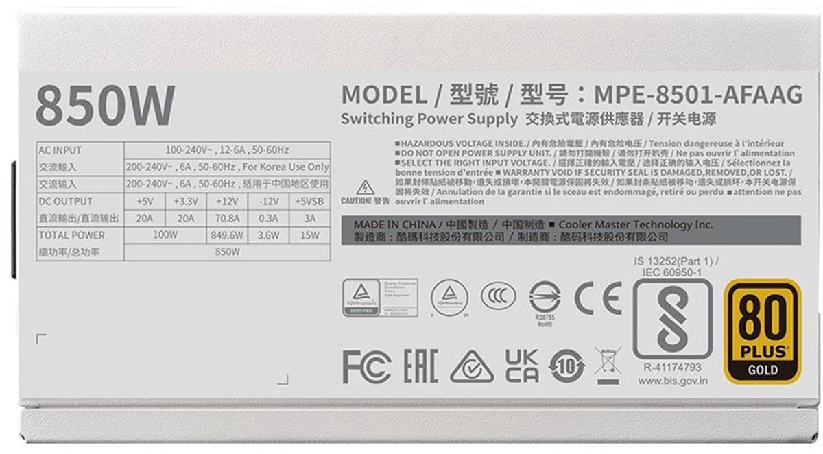 Cooler Master Mwe Gold 850 V2 Atx 3.1 White Edition - 850 W voeding - afbeelding 7