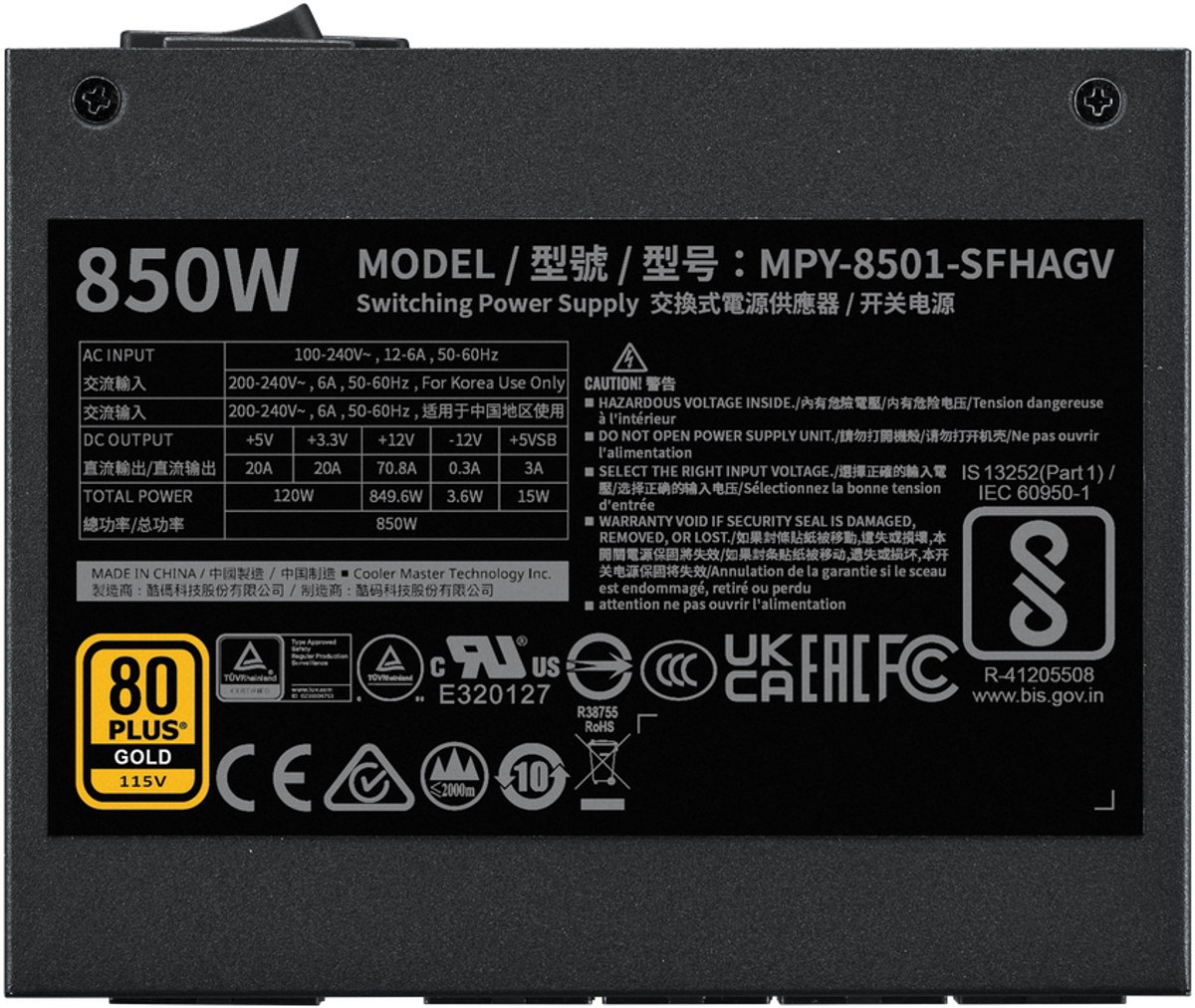 Cooler Master V Sfx Gold 850 Atx 3.1 - Voeding Atx12V 3.1, Sfx12V 3.42 - 80 - afbeelding 7