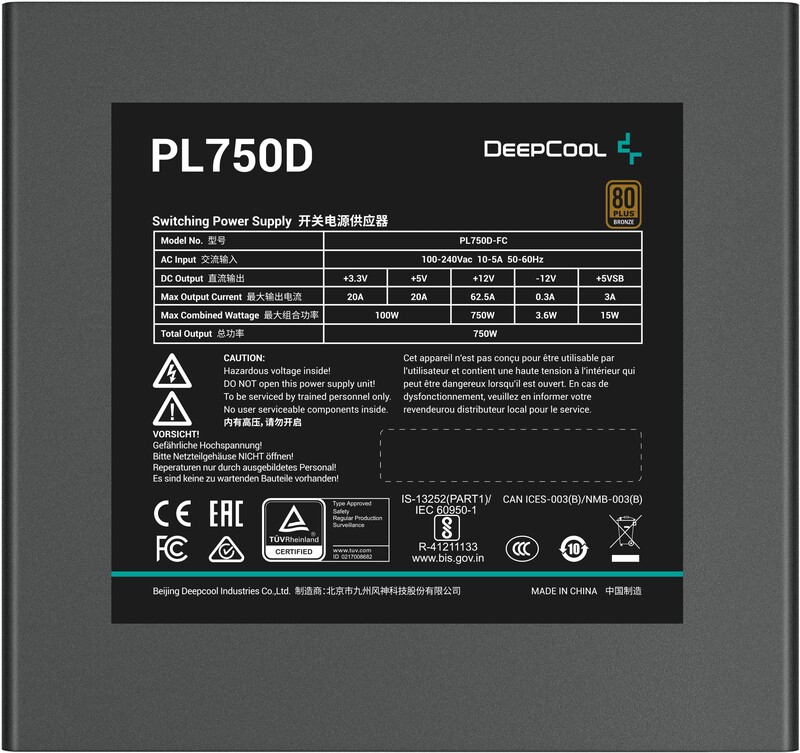 Deepcool pl750 d 6 orig - DeepCool PL750D 750W 80 Plus Bronze ATX 3.0 Power Supply