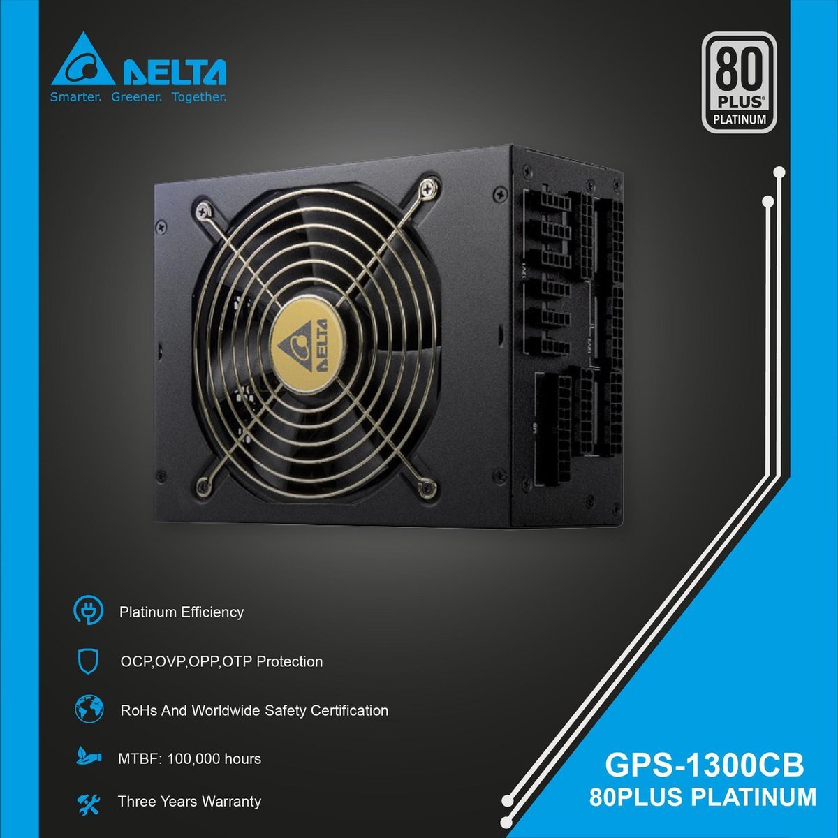 Deltae Voeding - Pc Voeding - Psu Atx Platinum 1300 Watt Gaming Power Supply - afbeelding 5